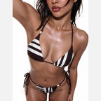 Women's Color-Block Lace-Up Halter Bikini Set