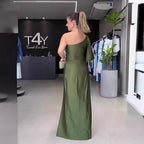 Cinched-Waist Slim Fit Evening Maxi Dress