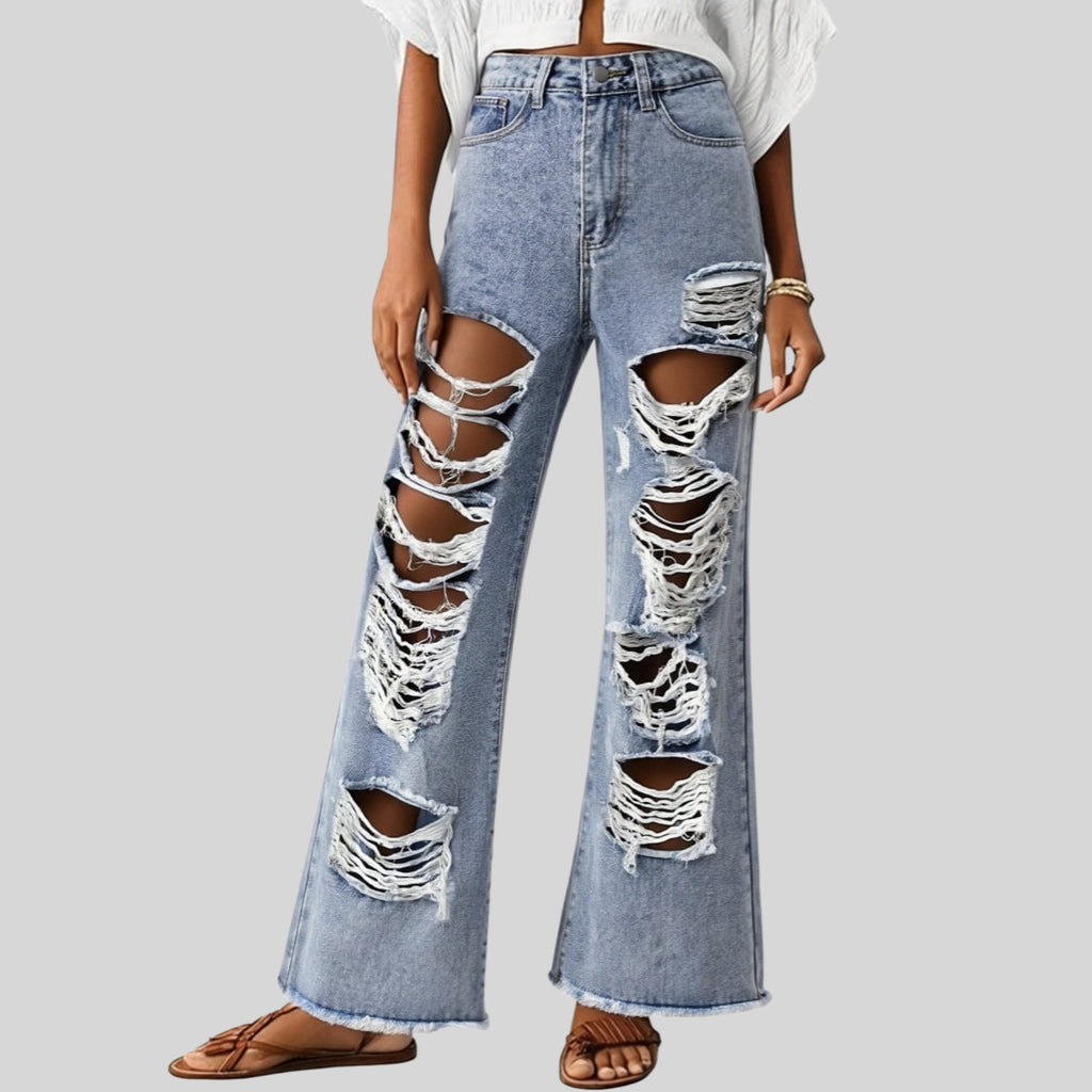 Street Big Ripped Jeans Loose Drooping Straight Leg Pants Design Sexy Trousers Jeans