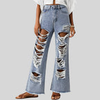 Street Big Ripped Jeans Loose Drooping Straight Leg Pants Design Sexy Trousers Jeans