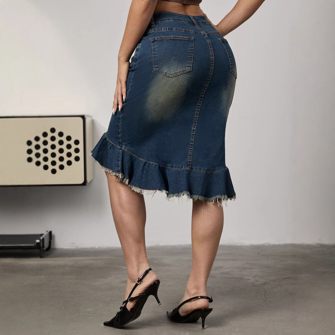 High Elastic Fishtail Sheath Waist Retro Denim Skirt