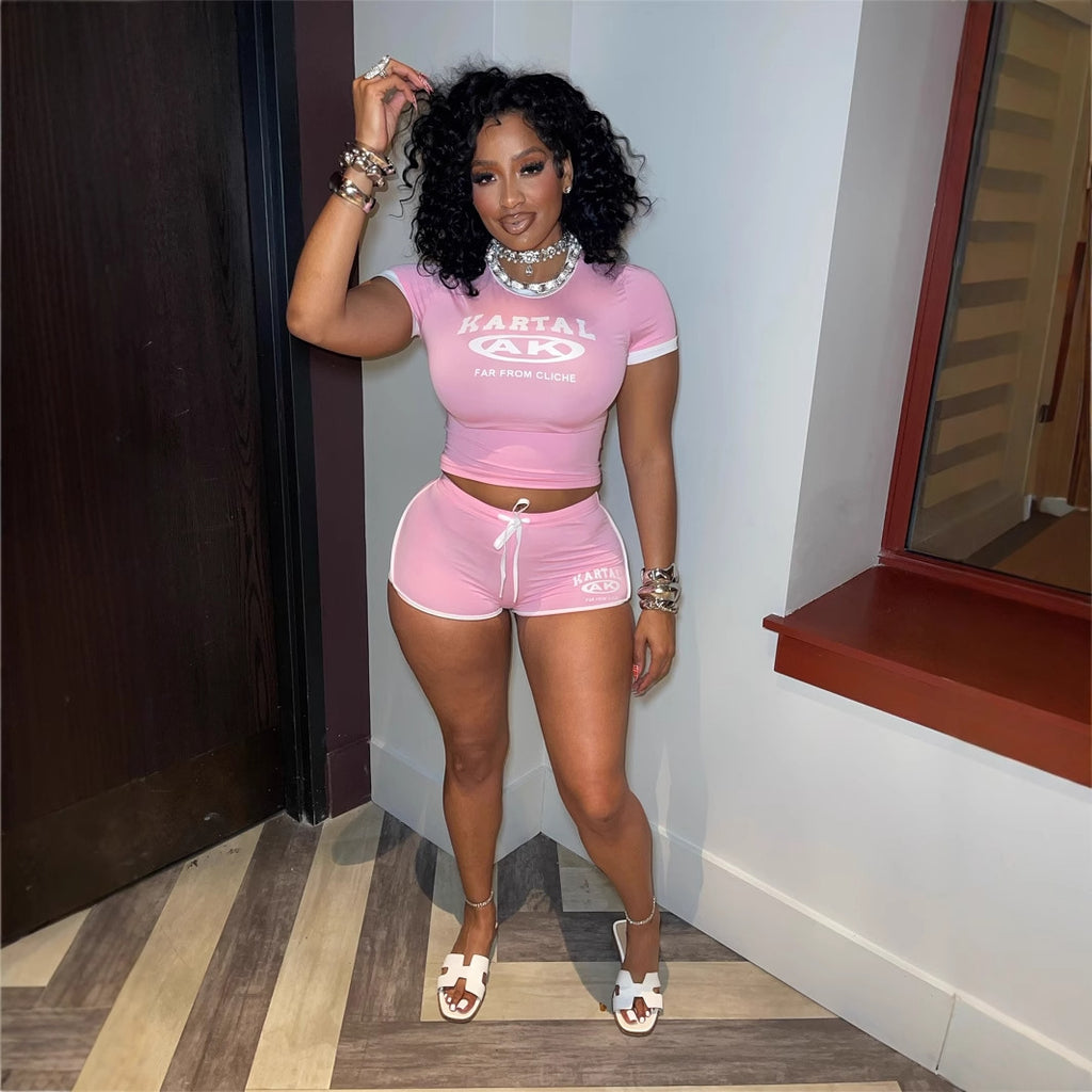 Slim Fit Sexy Letters Printed Stretch Sports Short Sleeve