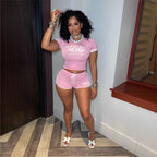 Slim Fit Sexy Letters Printed Stretch Sports Short Sleeve