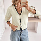 Women's V-Neck Contrast-Trim Cardigan