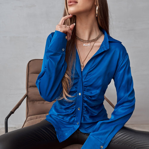 Shirt Solid Color Long Sleeve Spring Autumn Elegant Cardigan Elegant Shirt Women