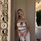 Women's Strapless Cotton Tie Sleeveless Maxi Dress