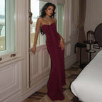 Pleated Ribbon Strapless Bodycon Dress