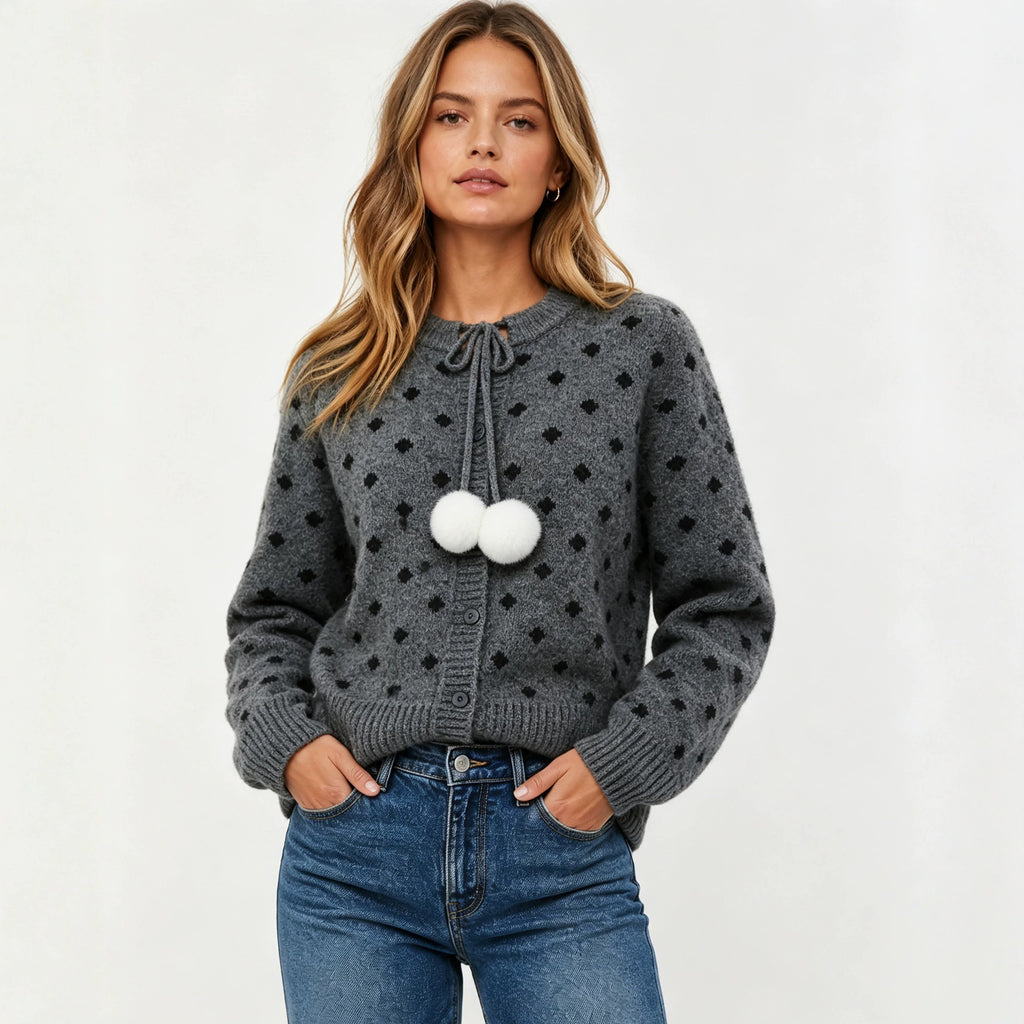 Women's Polka-Dot Jacquard Knit Cardigan