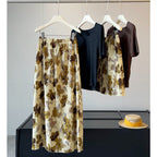 Pleated Print Long Skirt Summer Retro Floral HW All