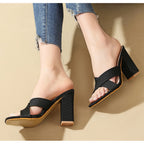 Women's 's Knitted Cross-Strap Chunky-Heel Slippers