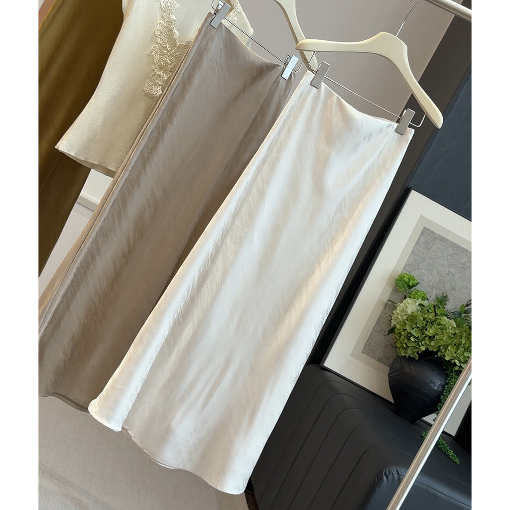 Satin Acetate A Line Fishtail Apricot Summer Skirt