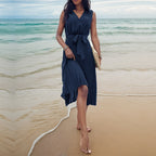 Summer Sleeveless Solid-Color Beach Dress