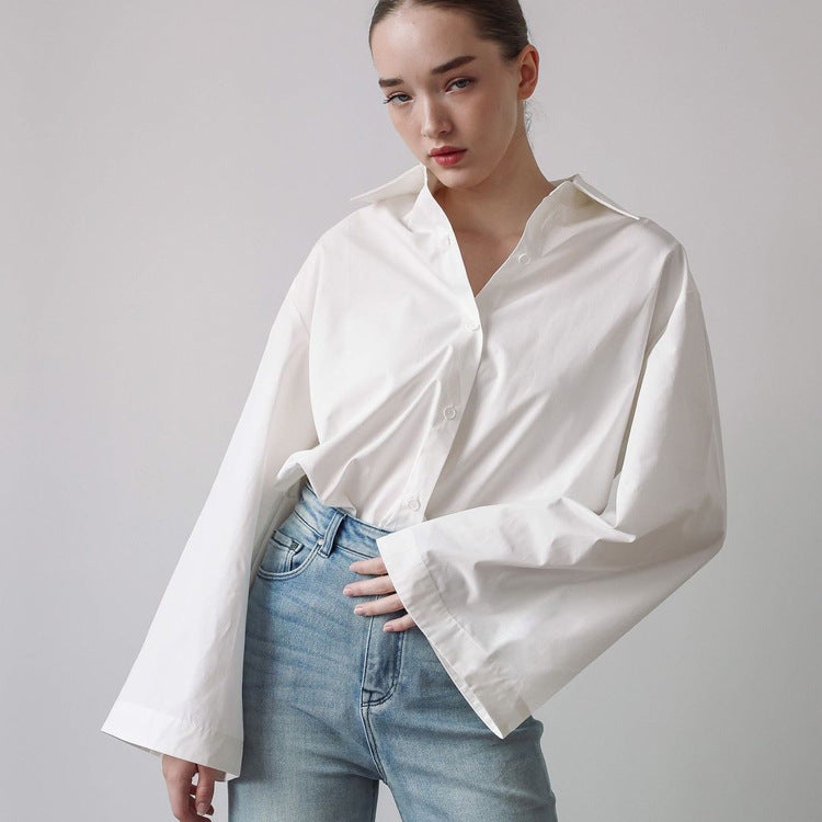 Women's French Simplicity Commuting Elegant Shirt Women Autumn Polo Collar Long Sleeve Single Breasted Loose Casual Top