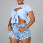 Solid Color Ripped High Waist Stretch Skirt