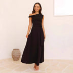 Women's One-Shoulder Asymmetric Belted Office Dress