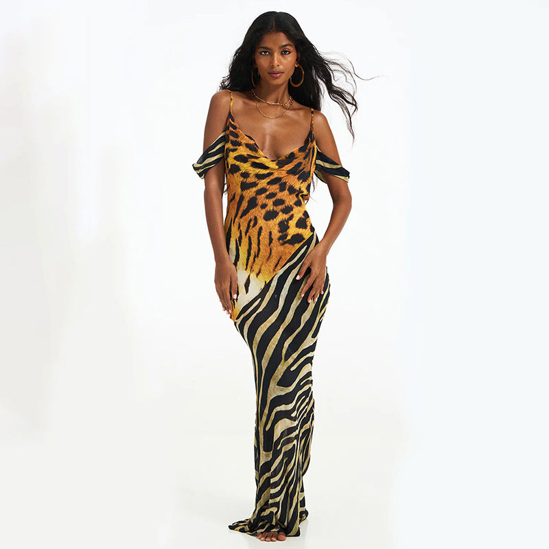 Summer Leopard Print Zebra Print Swing Collar Holiday Dress