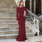 Women's Crew-Neck Backless Cutout Long-Sleeve Maxi Dress