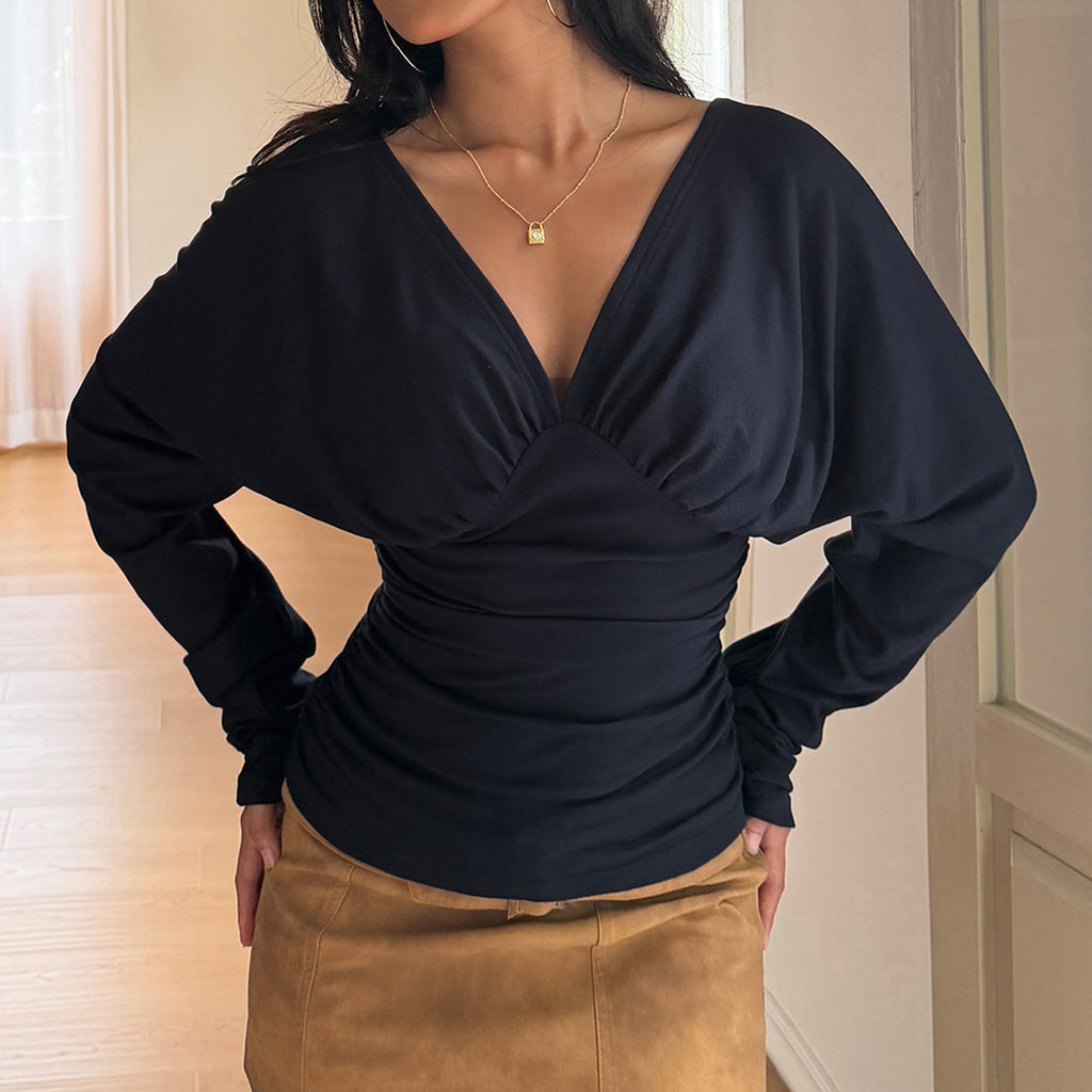 Women's Backless Batwing Long Sleeve Top