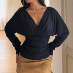 Women's Backless Batwing Long Sleeve Top