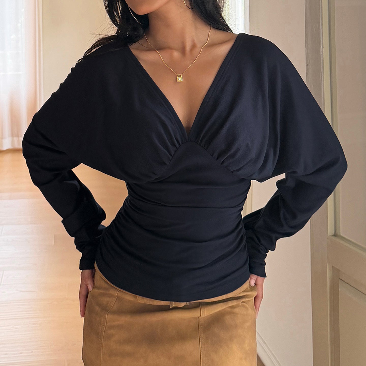 Women's Backless Batwing Long Sleeve Top