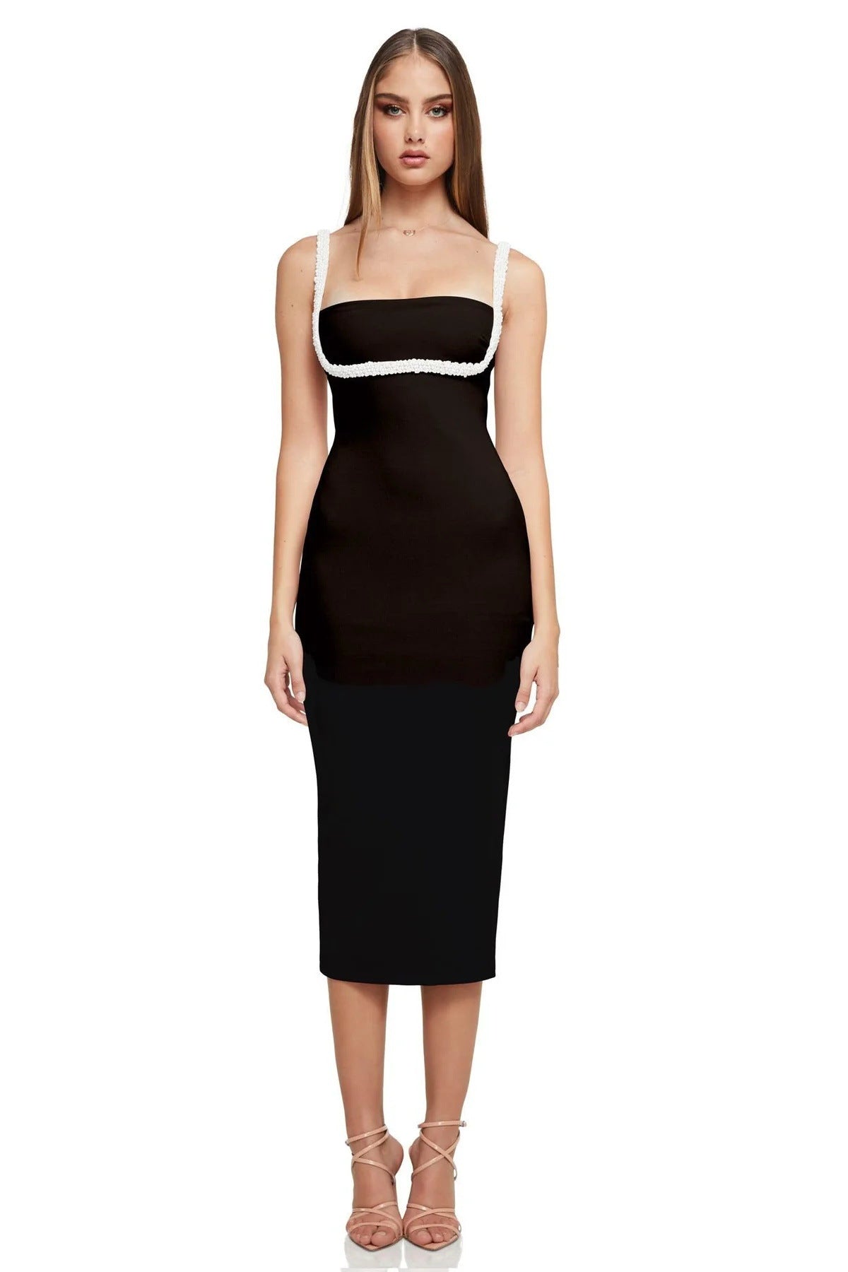 Women's Square-Neck Bodycon Knee-Length Dress
