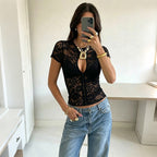 Summer Cardigan Single Breasted Sexy Lace See through Tight