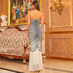 Women's Deep V-Neck Strap Elegant Fishtail Gray Cocktail Long Dress