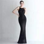 Women's Floral Sequin Chiffon Dress Beaded Halter Elegant Cocktail Long