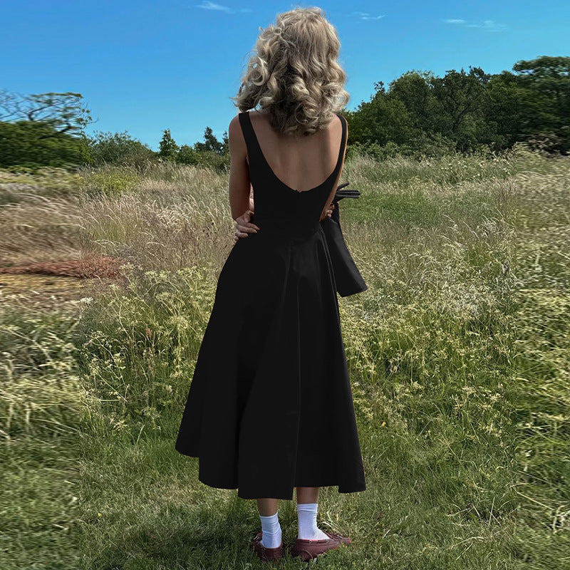 Sleeveless Waist-Defined Backless Dress
