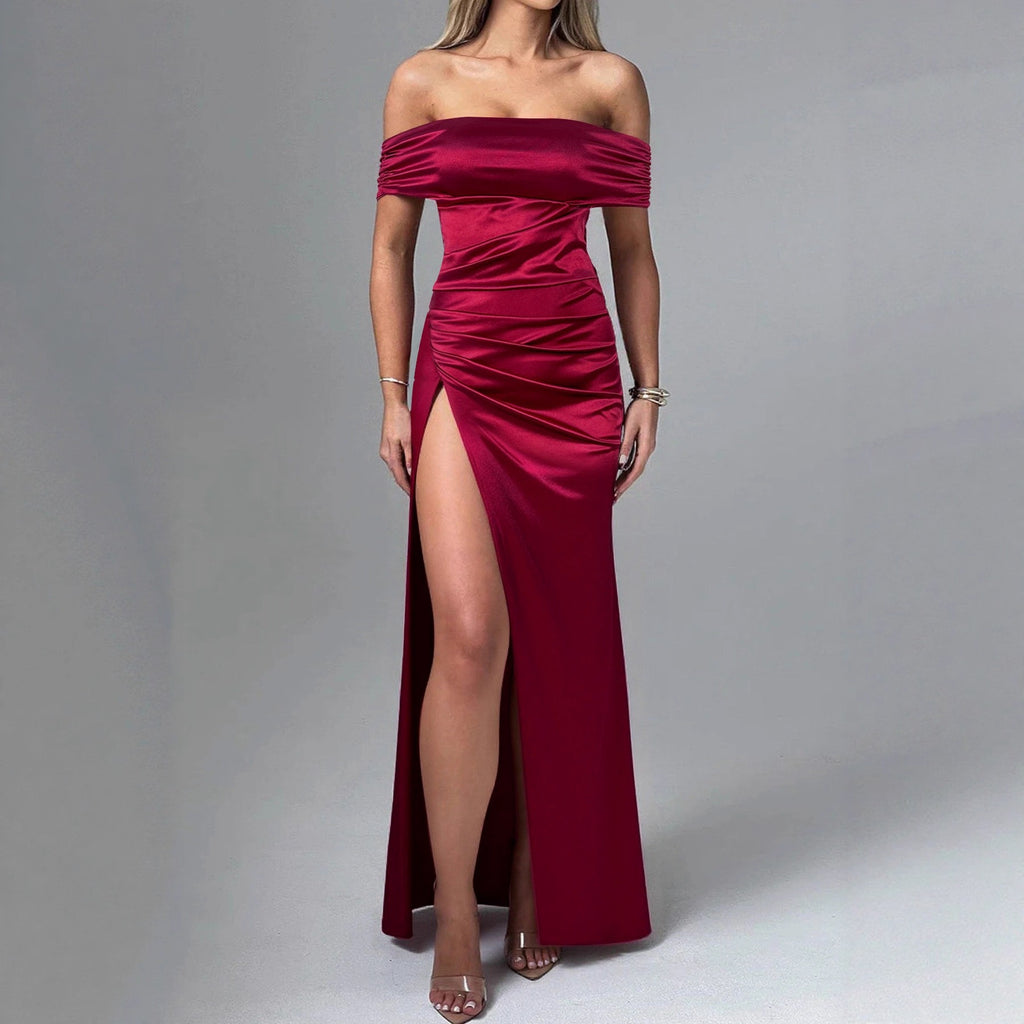 Women's Satin High-Slit Bodycon Maxi Dress