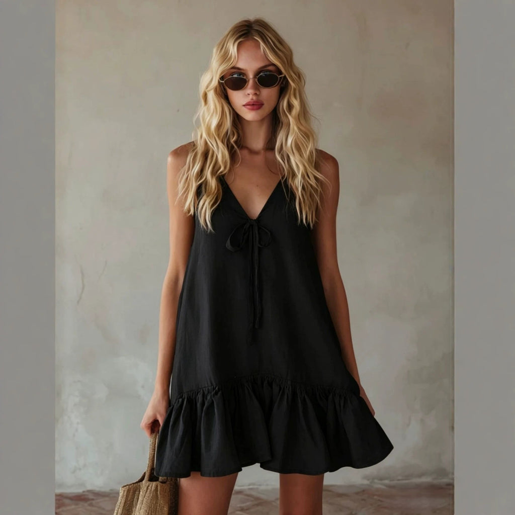 Women's Retro V-Neck Ruffle Vacation Dress