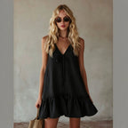 Women's Retro V-Neck Ruffle Vacation Dress