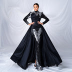 Women's High End Long Sleeve Crew Neck Long Sequined Cocktail Dress