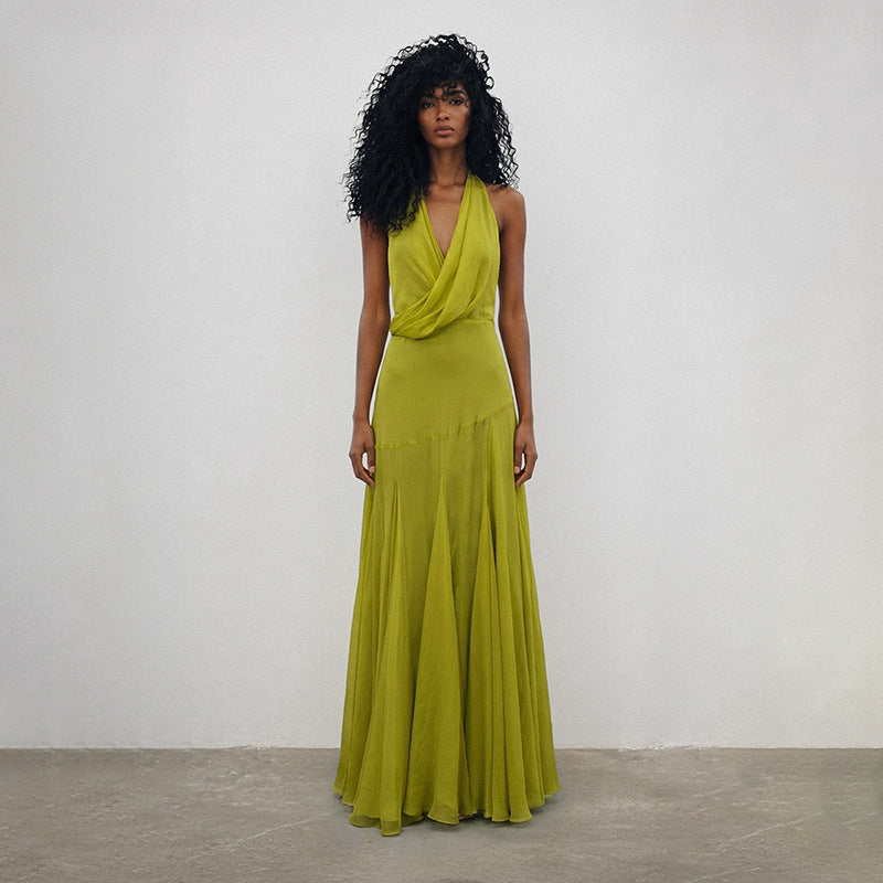Women's Halter Deep-V Backless Maxi Dress