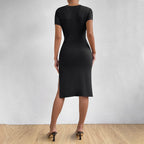 Women's Knit Short Sleeve Side Slit Bodycon Midi Dress