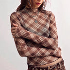 Women's Mesh Plaid Long-Sleeve Shirt
