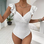 Women's Embroidered V-Neck Flutter Sleeve Jumpsuit