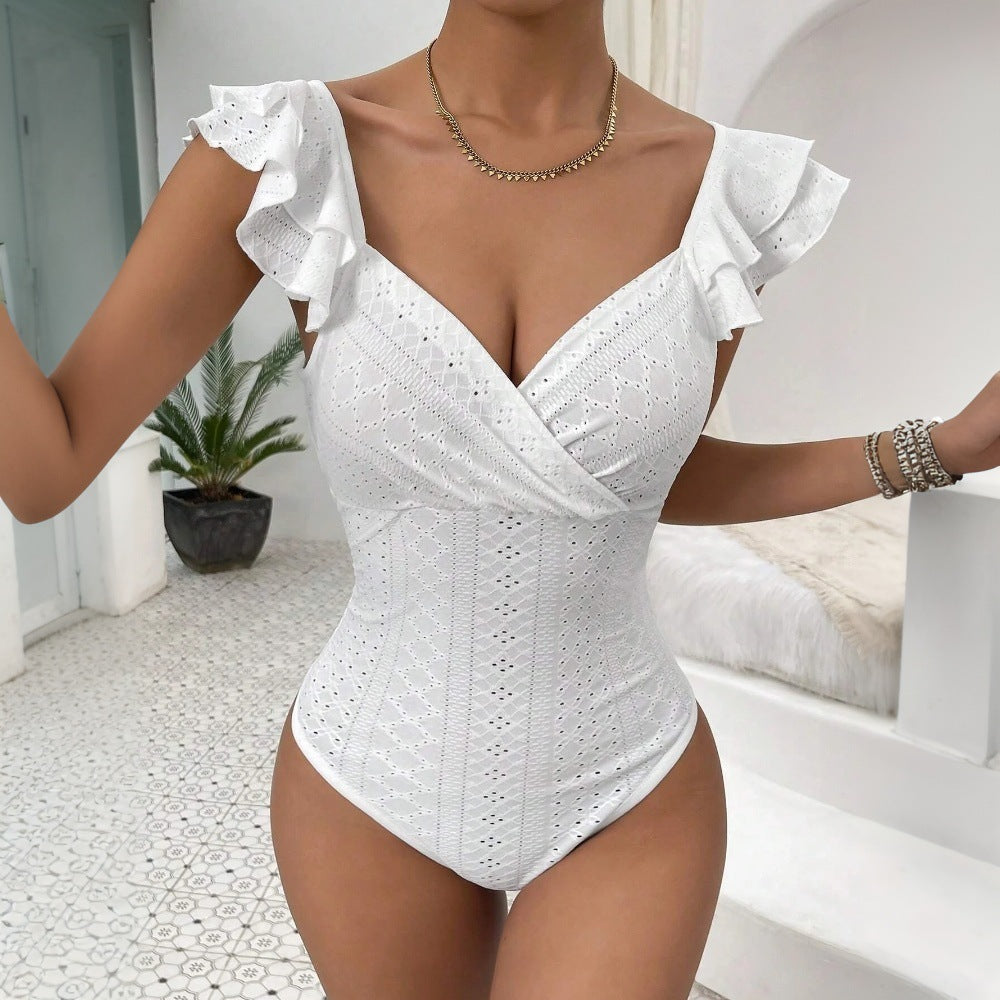Women's Embroidered V-Neck Flutter Sleeve Jumpsuit
