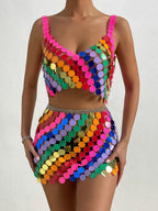 Women's Fall Sequin Shoulder Strap Coordinated Two-Piece Set
