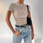 Women's Pleated Crew Neck Knit Top