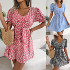 Floral Chiffon Puff Sleeve Cutout Mini Dress
