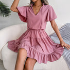Chiffon V-Neck Ruffled Tiered Mini Dress
