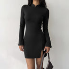 Women's Black Backless Split Mini Dress