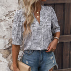 Women's Summer Women Clothing Short Sleeve Stand Collar Color Matching Shirt For Women