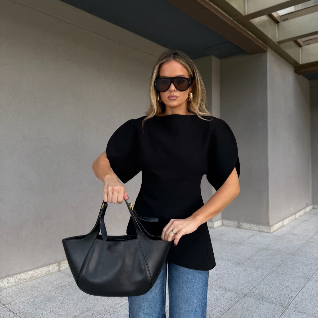 Niche Design Black Short Sleeve Wide Waist Slimming Shirt