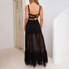 Women's Mesh Backless Bodycon Maxi Dress
