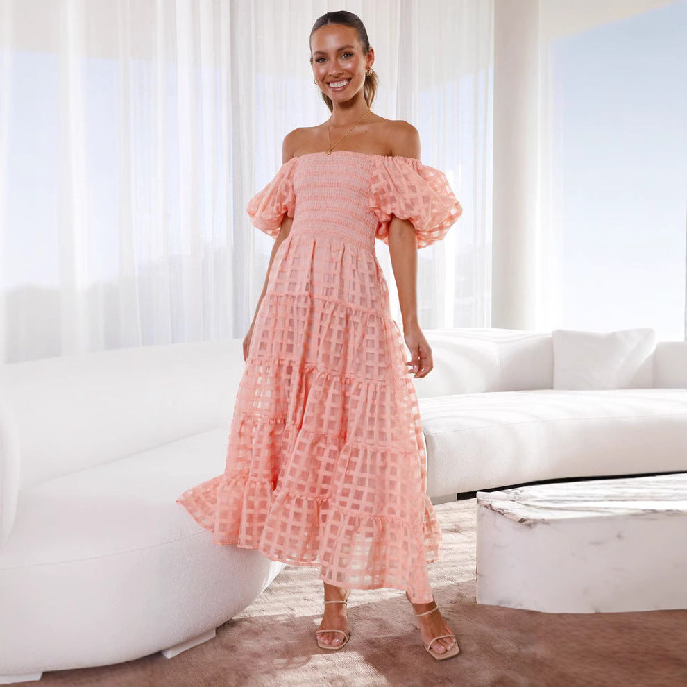 One-Shoulder Lantern-Sleeve Dress