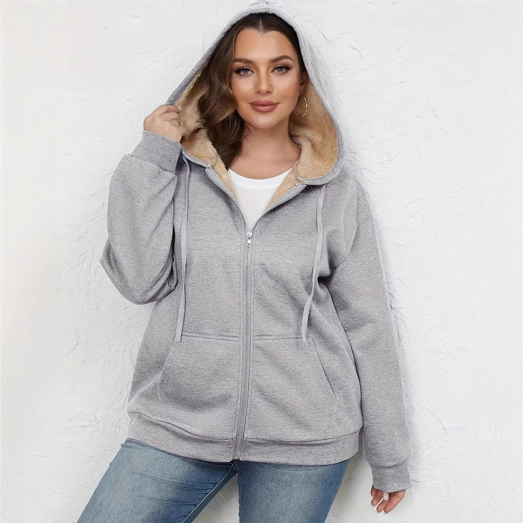 Women's Plush Hooded Zip-Up Coat