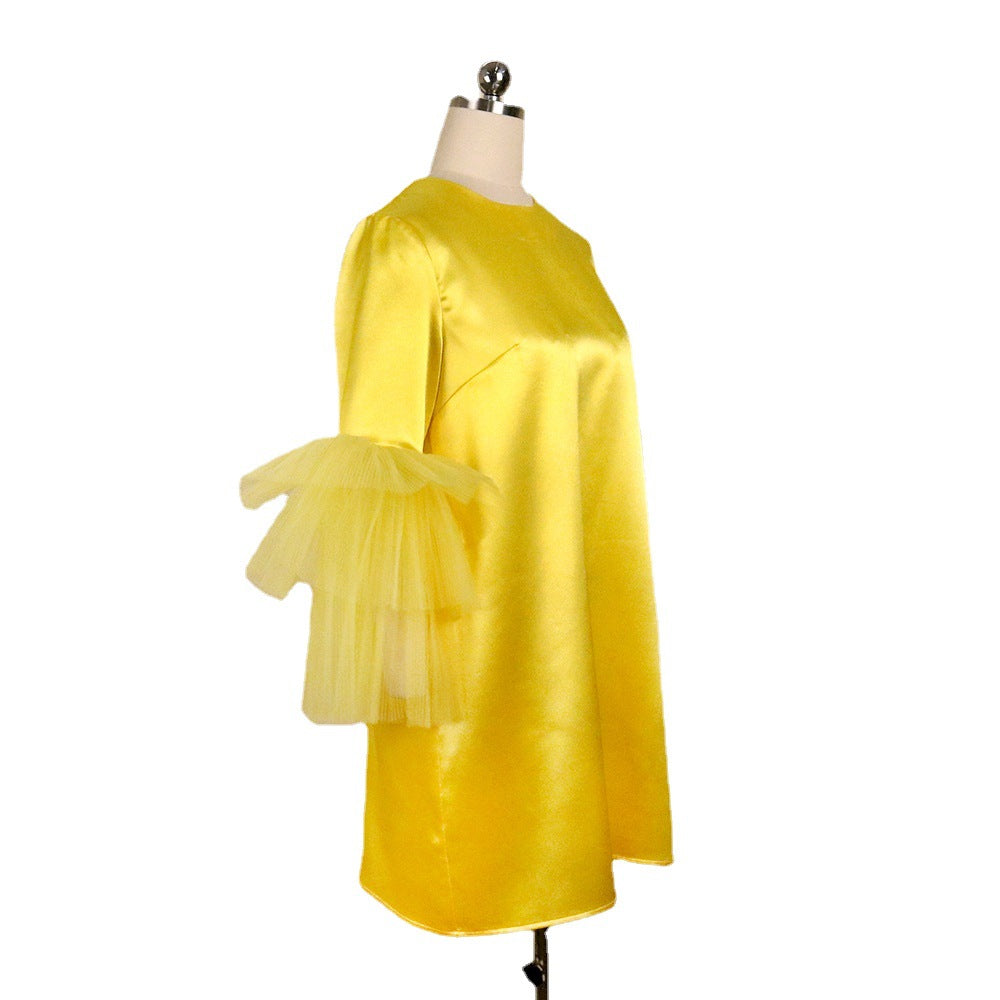 Mesh-Panel Crew-Neck Dress