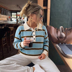 Women's Striped Collared Knit Cardigan